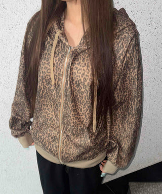 Leopard Oversized Zip-Up Hoodie