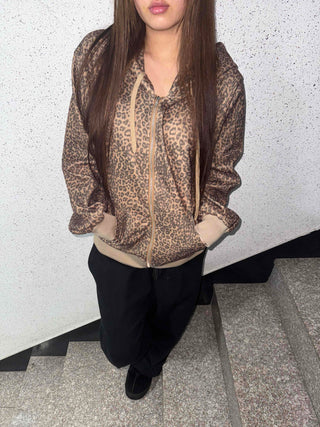 Leopard Oversized Zip-Up Hoodie