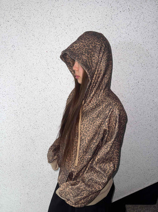 Leopard Oversized Zip-Up Hoodie