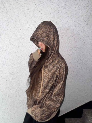 Leopard Oversized Zip-Up Hoodie