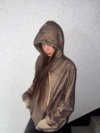Leopard Oversized Zip-Up Hoodie