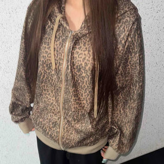 Leopard Oversized Zip-Up Hoodie