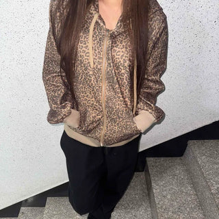 Leopard Oversized Zip-Up Hoodie