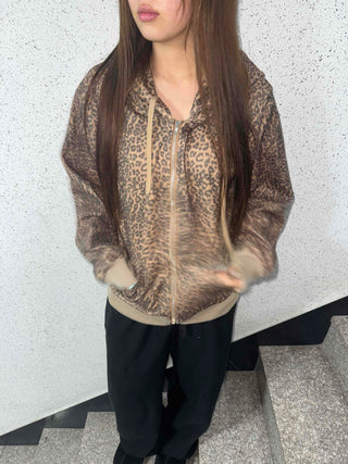 Leopard Oversized Zip-Up Hoodie