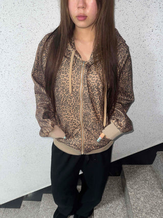Leopard Oversized Zip-Up Hoodie