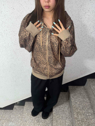 Leopard Oversized Zip-Up Hoodie