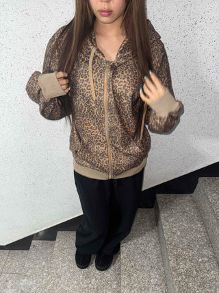 Leopard Oversized Zip-Up Hoodie