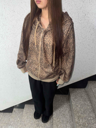 Leopard Oversized Zip-Up Hoodie