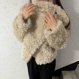 Cozy Fur Balloon Fit Crop Jacket