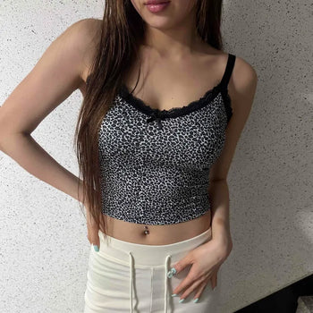 Frill Leopard Sleeveless Crop Top