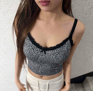 Frill Leopard Sleeveless Crop Top