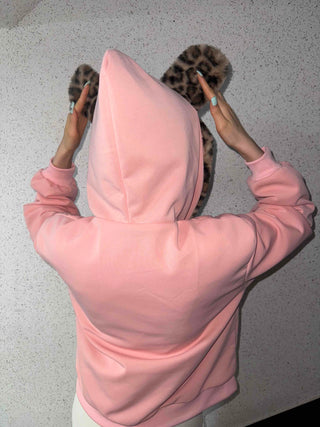 Leopard hooded zip-up jumper