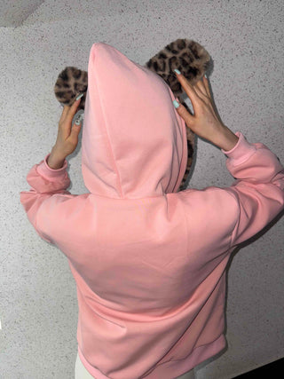 Leopard hooded zip-up jumper