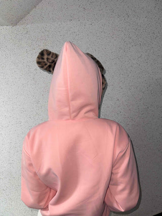 Leopard hooded zip-up jumper