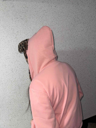 Leopard hooded zip-up jumper