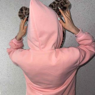 Leopard hooded zip-up jumper
