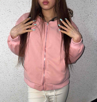 Leopard hooded zip-up jumper