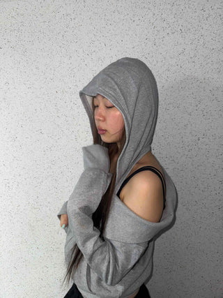 Shoulder Cutout Slim Fit Zip-Up Hoodie