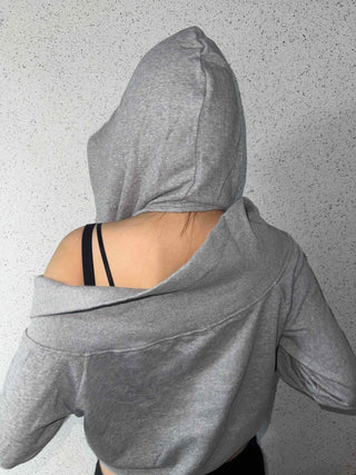 Shoulder Cutout Slim Fit Zip-Up Hoodie