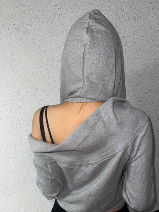 Shoulder Cutout Slim Fit Zip-Up Hoodie