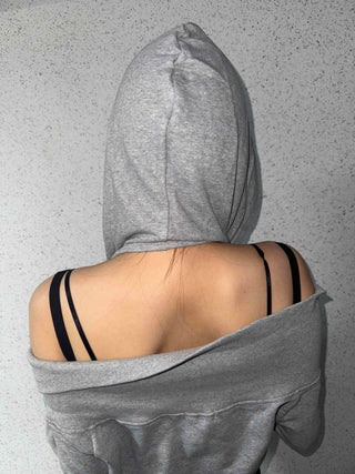 Shoulder Cutout Slim Fit Zip-Up Hoodie