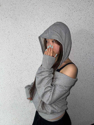 Shoulder Cutout Slim Fit Zip-Up Hoodie