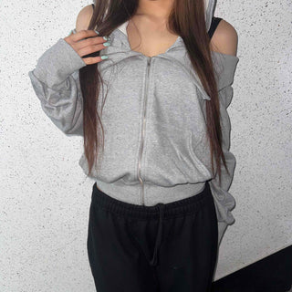 Shoulder Cutout Slim Fit Zip-Up Hoodie