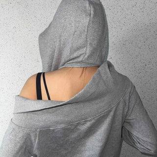 Shoulder Cutout Slim Fit Zip-Up Hoodie