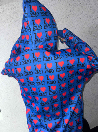EMO Lettering Heart Graphic Oversized Zip-Up Hoodie