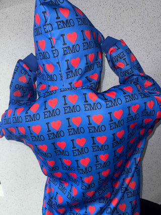 EMO Lettering Heart Graphic Oversized Zip-Up Hoodie