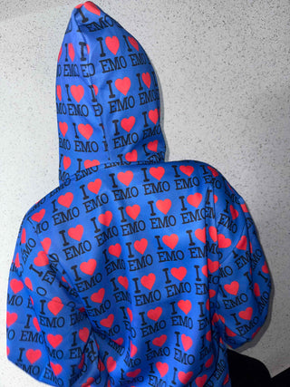 EMO Lettering Heart Graphic Oversized Zip-Up Hoodie