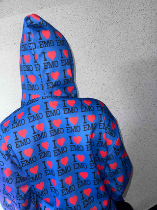 EMO Lettering Heart Graphic Oversized Zip-Up Hoodie