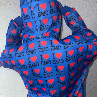 EMO Lettering Heart Graphic Oversized Zip-Up Hoodie