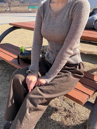 Natural Slack Style Semi Bootcut Long Pants