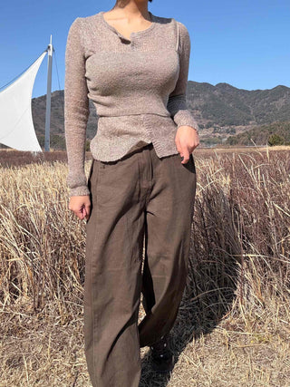Natural Slack Style Semi Bootcut Long Pants