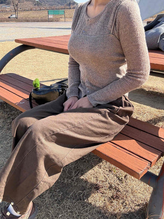 Natural Slack Style Semi Bootcut Long Pants