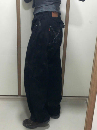 Stitch Point Back Buckle Simple Loose Fit Straight Long Pants