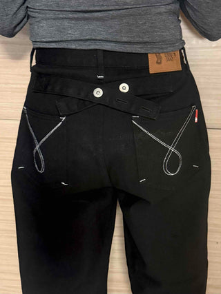 Stitch Point Back Buckle Simple Loose Fit Straight Long Pants