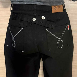 Stitch Point Back Buckle Simple Loose Fit Straight Long Pants