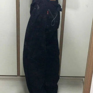 Stitch Point Back Buckle Simple Loose Fit Straight Long Pants