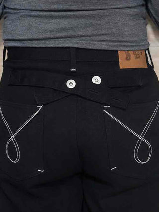 Stitch Point Back Buckle Simple Loose Fit Straight Long Pants
