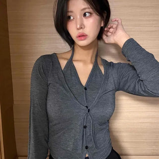 Angora Knit Tailored Collar Crop Cardigan
