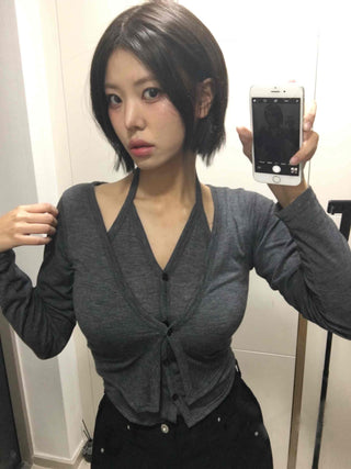 Angora Knit Tailored Collar Crop Cardigan