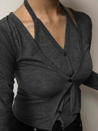 Angora Knit Tailored Collar Crop Cardigan