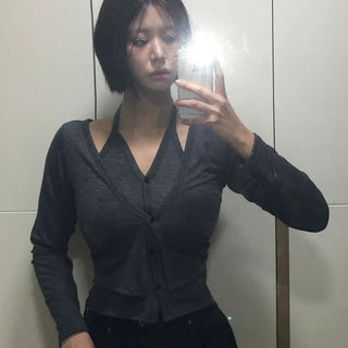 Angora Knit Tailored Collar Crop Cardigan