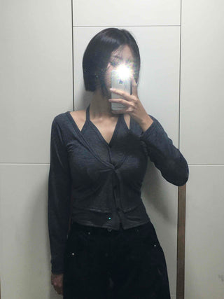 Angora Knit Tailored Collar Crop Cardigan