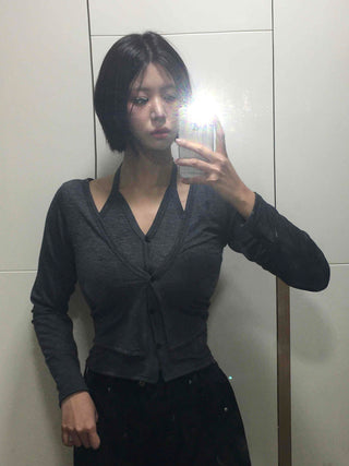 Angora Knit Tailored Collar Crop Cardigan