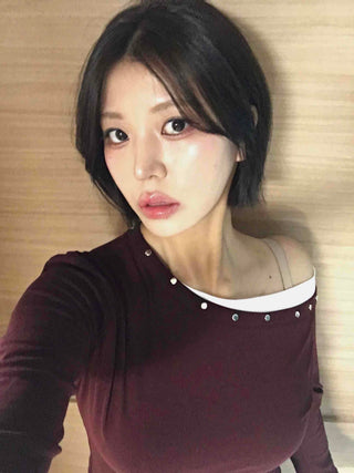 Glam Pearl Studded Boat Neck Slim Fit Long Sleeve T-shirt