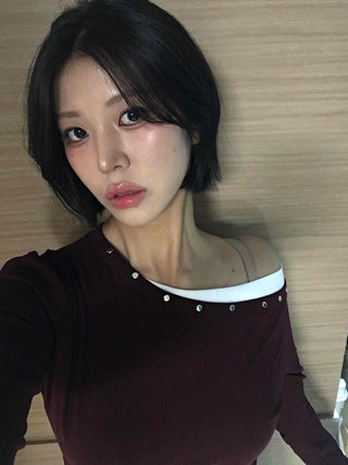 Glam Pearl Studded Boat Neck Slim Fit Long Sleeve T-shirt