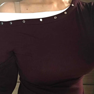 Glam Pearl Studded Boat Neck Slim Fit Long Sleeve T-shirt